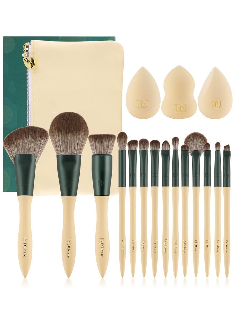 Makeup Brushes 14Pcs with 3Pcs Makeup Spongs & Cosmetic Bag - Lime Mojito Series Professional Kabuki Foundation Blending Brush Face Powder Blush Concealers Eye Shadows - pzsku/Z03334A853447B9DF019BZ/45/_/1691484849/b478e041-62b4-42af-9858-5b4eff924074