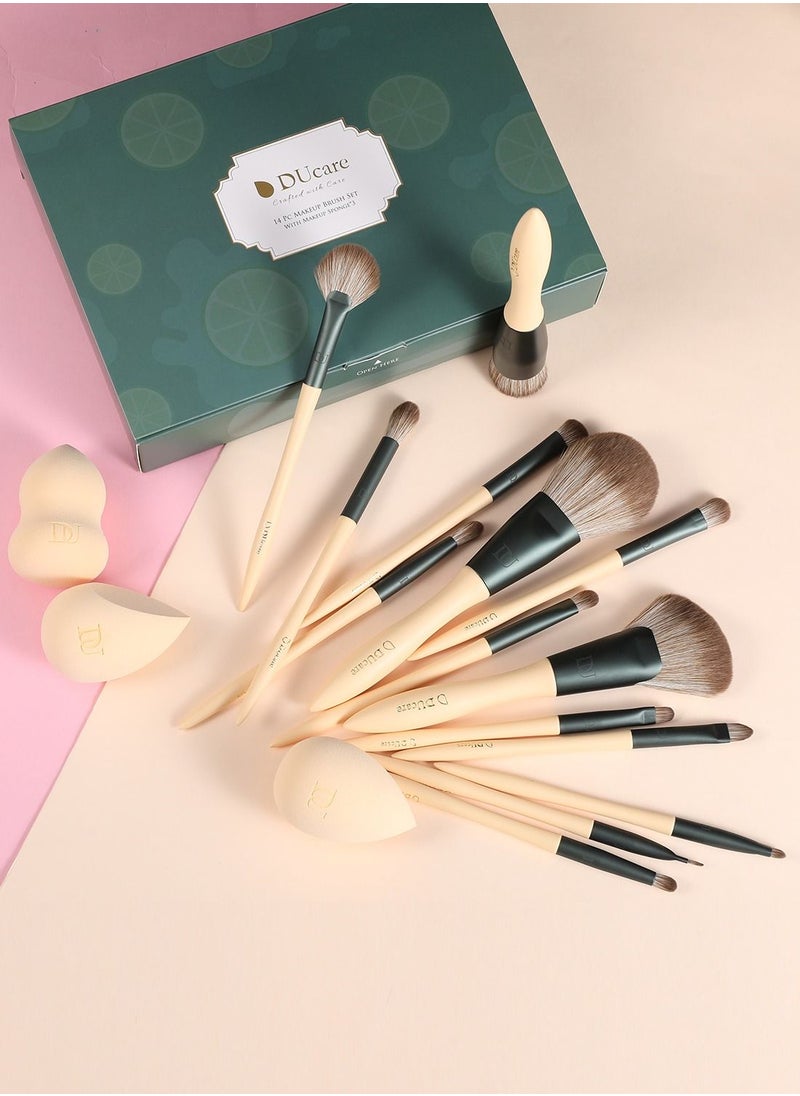 Makeup Brushes 14Pcs with 3Pcs Makeup Spongs & Cosmetic Bag - Lime Mojito Series Professional Kabuki Foundation Blending Brush Face Powder Blush Concealers Eye Shadows - pzsku/Z03334A853447B9DF019BZ/45/_/1691484853/9315fbec-8f70-4890-af8f-6a2d30c217a8