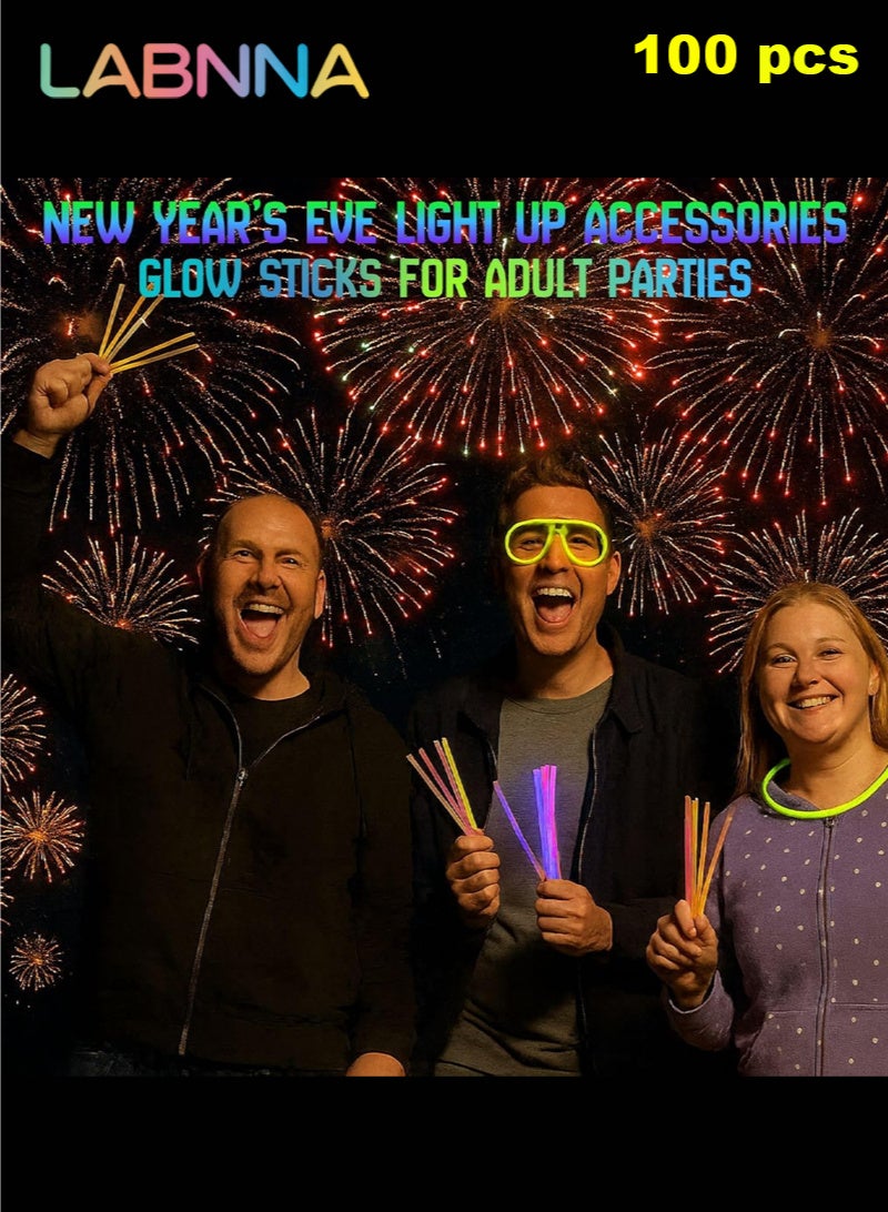 LABNNA 100 Pcs Glow Sticks Bulk Party Pack,8 Colors Glow in the Dark Party Supplies with Glow Bracelets Necklaces,New Years Eve Party Supplies Decorations,Light Up Favors Glow Sticks Party Favors for Kids Adults - Image 3