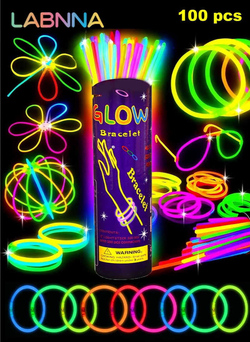 LABNNA 100 Pcs Glow Sticks Bulk Party Pack,8 Colors Glow in the Dark Party Supplies with Glow Bracelets Necklaces,New Years Eve Party Supplies Decorations,Light Up Favors Glow Sticks Party Favors for Kids Adults - Image 1