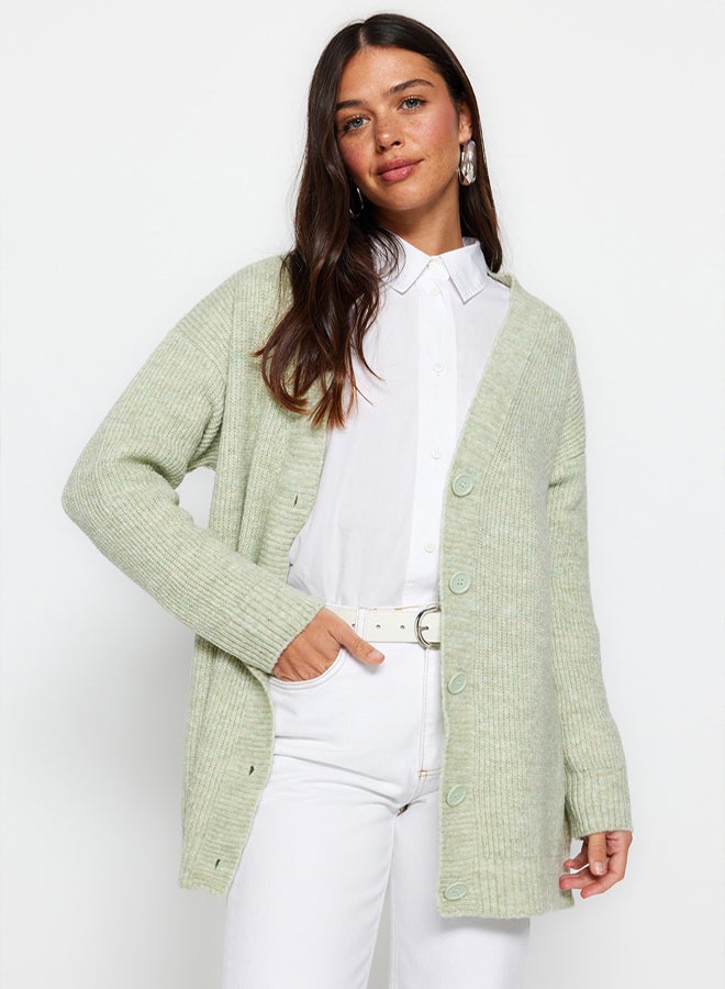 trendyol Mint Buttoned V Neck Knitwear Cardigan - Image 1