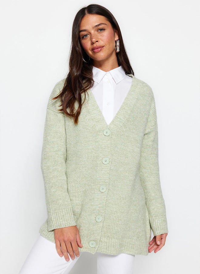trendyol Mint Buttoned V Neck Knitwear Cardigan - Image 3