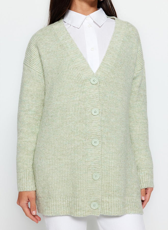 trendyol Mint Buttoned V Neck Knitwear Cardigan - Image 4
