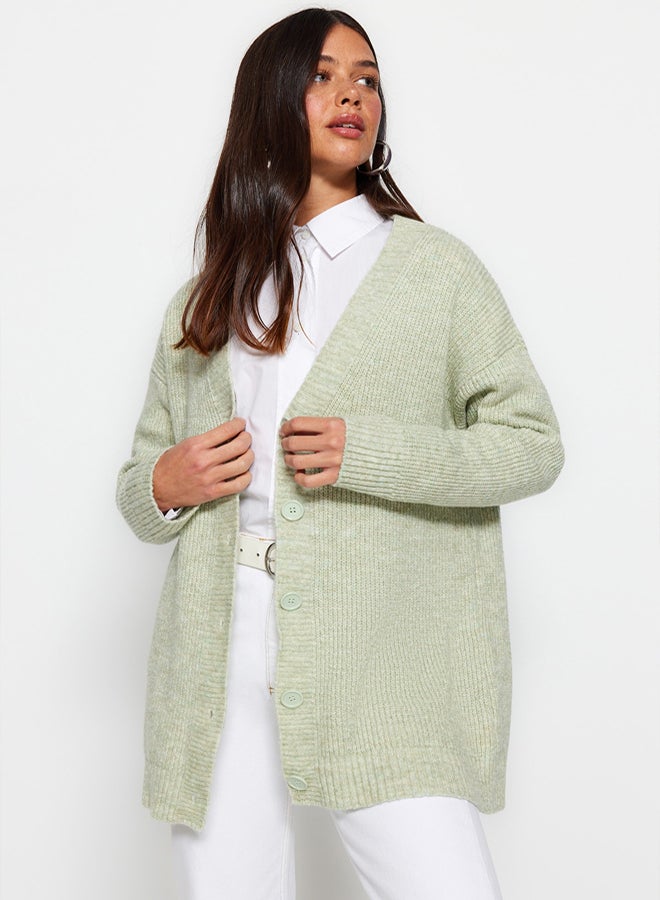 trendyol Mint Buttoned V Neck Knitwear Cardigan - Image 2