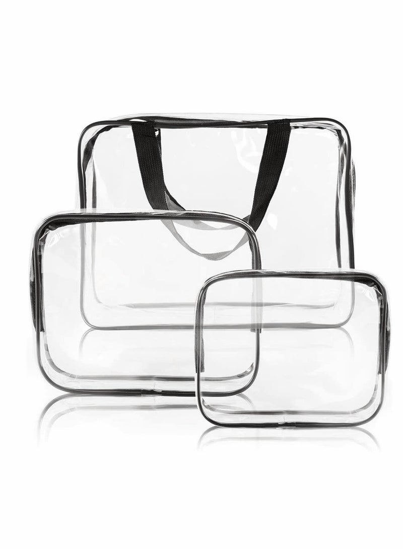 Excefore Clear Toiletries Bag, 3 in 1 Waterproof Toiletry Travel Bag Clear PVC Travel Bag Wash Bag Makeup Bag Travel Business Bathroom for Men, Women and Kids - Image 1