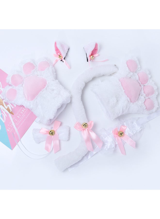 Cat Cos Props Cat Hair Hoop Cat Paw Gloves Cat Tail Cute Cat Costume Props Set-Color:F-23 White Headband 1  - Image 5