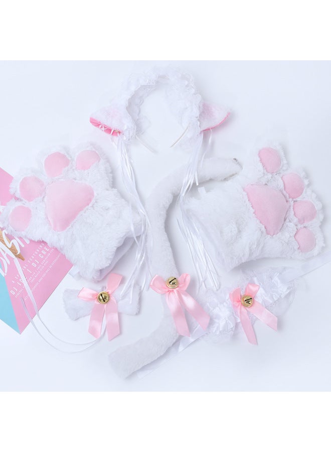 Cat Cos Props Cat Hair Hoop Cat Paw Gloves Cat Tail Cute Cat Costume Props Set-Color:F-23 White Headband 1  - Image 4