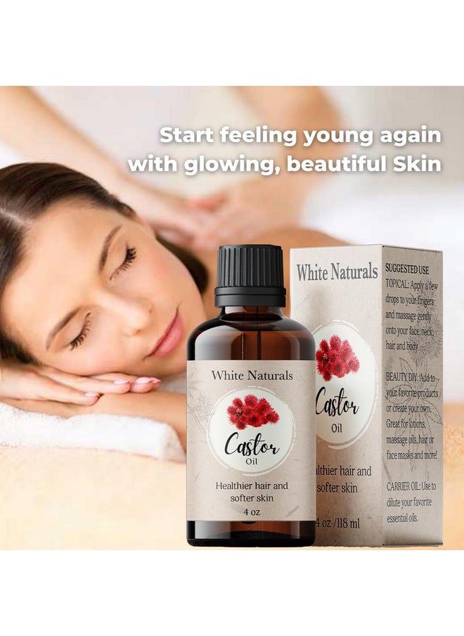 White Naturals - Organic Castor Oil, 100% Pure Natural, Cold Pressed for Essential Oils Mixing Natural Dry Skin Moisturizer Body & Face, Eyelash Caster Oil, Eyelashes Eyebrows Lash & Hair Growth Serum 4oz - Image 1