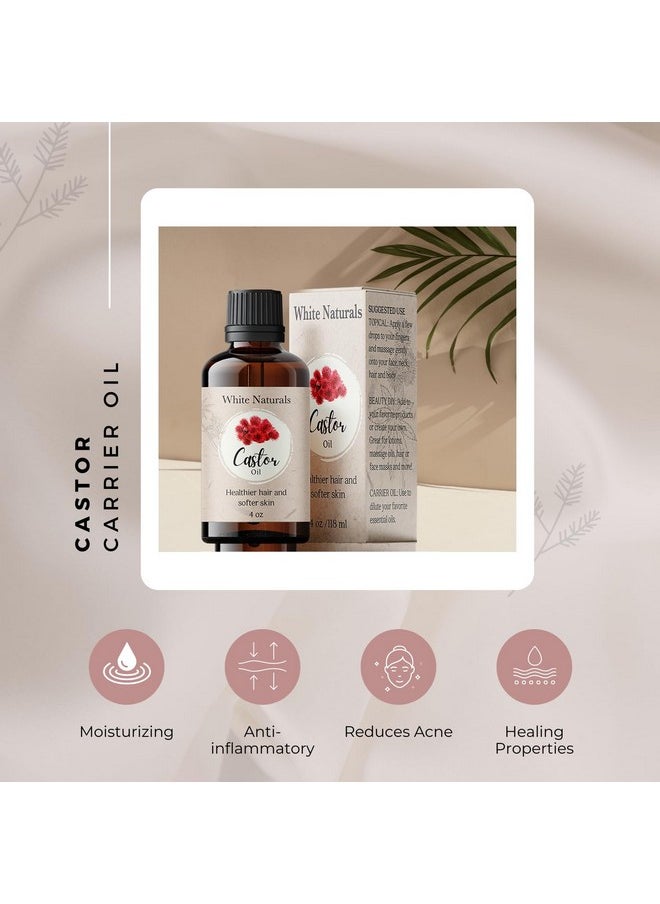 White Naturals - Organic Castor Oil, 100% Pure Natural, Cold Pressed for Essential Oils Mixing Natural Dry Skin Moisturizer Body & Face, Eyelash Caster Oil, Eyelashes Eyebrows Lash & Hair Growth Serum 4oz - Image 1