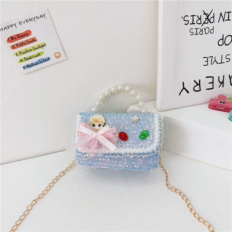Kids Pearl Handle Cartoon Chain Bag Style 2 Blue 