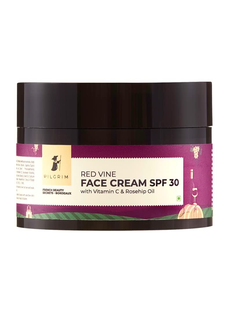 PILGRIM French Red Vine Face Cream with SPF 30 Sunscreen, Rosehip Oil & Vit C For Anti Ageing, Sun Protection PA+++, Men & Women, 50g - Image 1