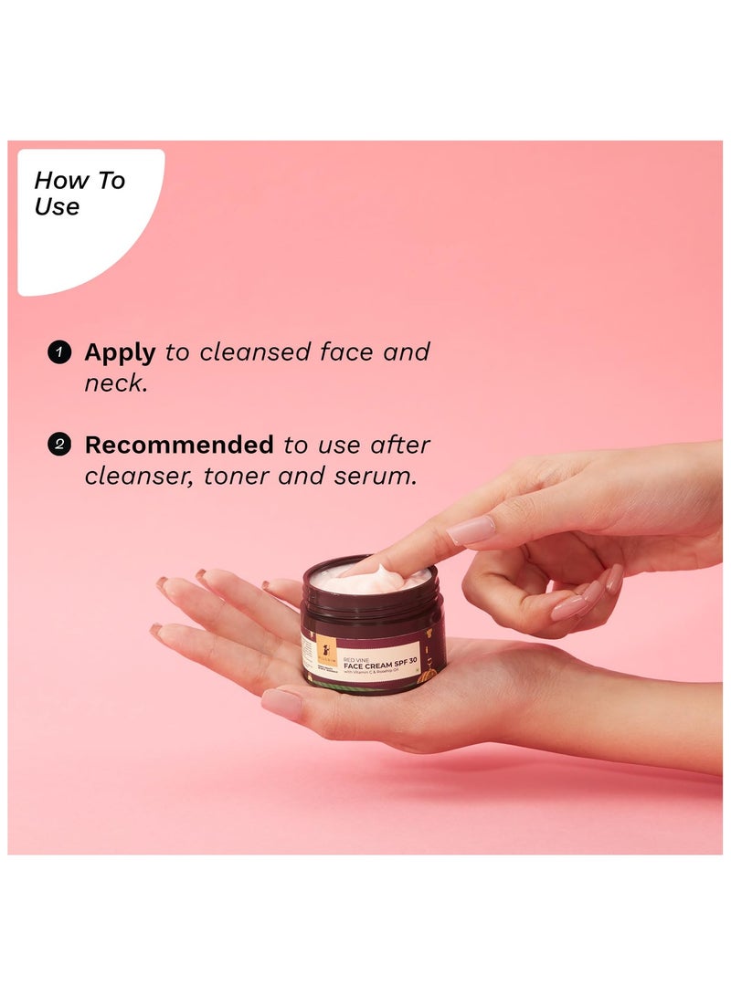 PILGRIM French Red Vine Face Cream with SPF 30 Sunscreen, Rosehip Oil & Vit C For Anti Ageing, Sun Protection PA+++, Men & Women, 50g - Image 4