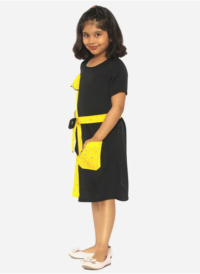 Stylo Bug Color Block Floral Print Dress with Tie Belt by Styli