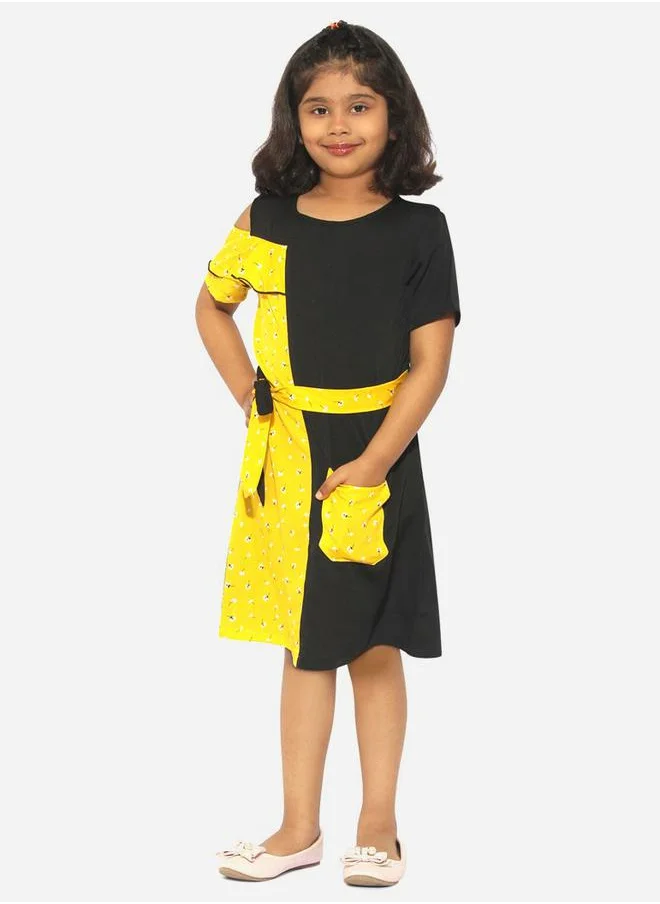 Stylo Bug Color Block Floral Print Dress with Tie Belt by Styli