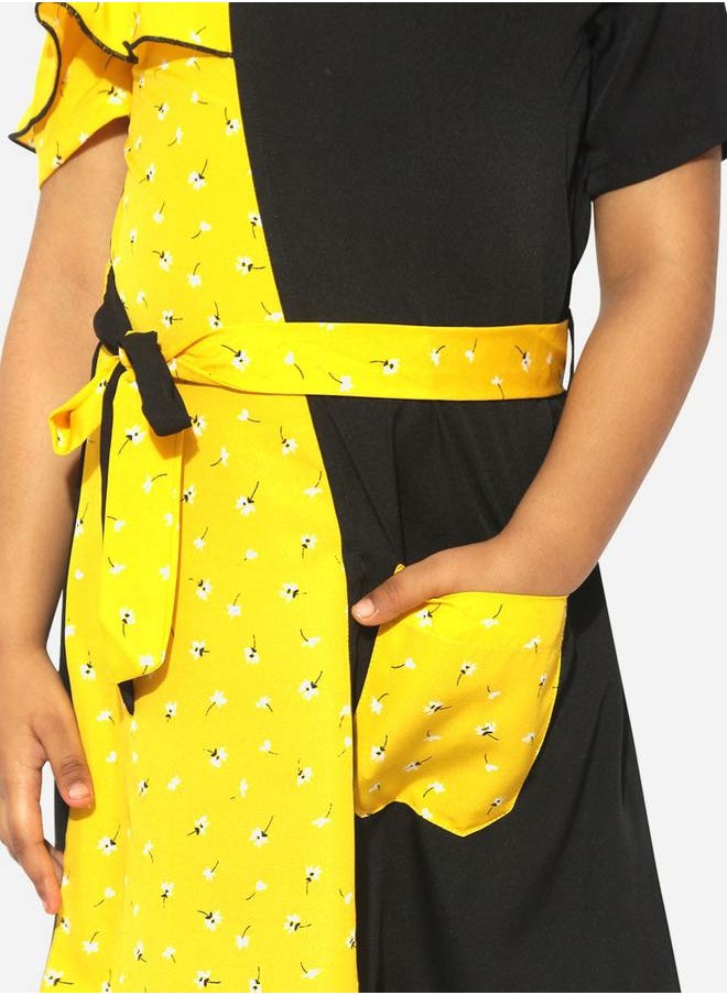 Stylo Bug - Color Block Floral Print Dress with Tie Belt by Styli - Image 1