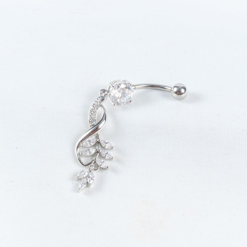 ذا بلاك بيرل اكسسوريز بيرسينج بطن أستانليس ستيل فضي مرصع بفصوص الزيركون