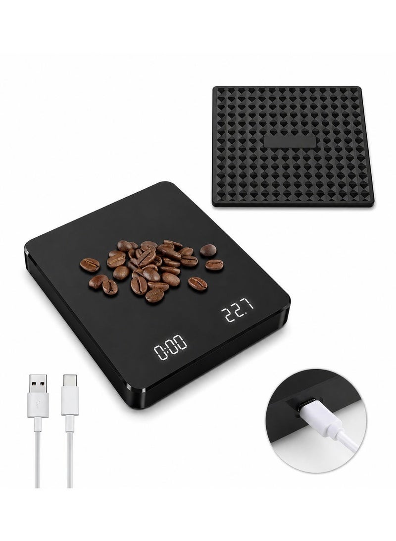 Smart Coffee Scale with Timer,3kg/0.1g High Precision Food Scale,Kitchen Scale Pour Over V60 Drip Coffee with Type-C,LED Digital Scale For Cooking,with a Silicone Non-slip Pad,Black - Image 1