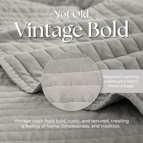 DOWN HOME King Quilt Bedding Set with Shams, Vintage Washed Soft Quilted Blanket Thin Comforter Lightweight Bedspread Coverlet Bed Cover, Brushed Microfiber Stripe Stitching, Light Gray, 104"x90" - Image 4