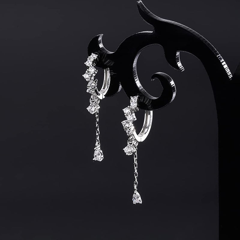 SLUYNZ 925 Sterling Silver CZ Hoop Earrings Dangle for Women Teen Girls Teardrop Huggie Earrings Drop Water Droplets Dangle Earrings Drop (A-silver) - Image 2