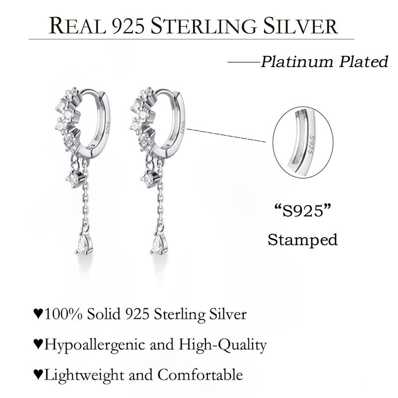 SLUYNZ 925 Sterling Silver CZ Hoop Earrings Dangle for Women Teen Girls Teardrop Huggie Earrings Drop Water Droplets Dangle Earrings Drop (A-silver) - Image 5