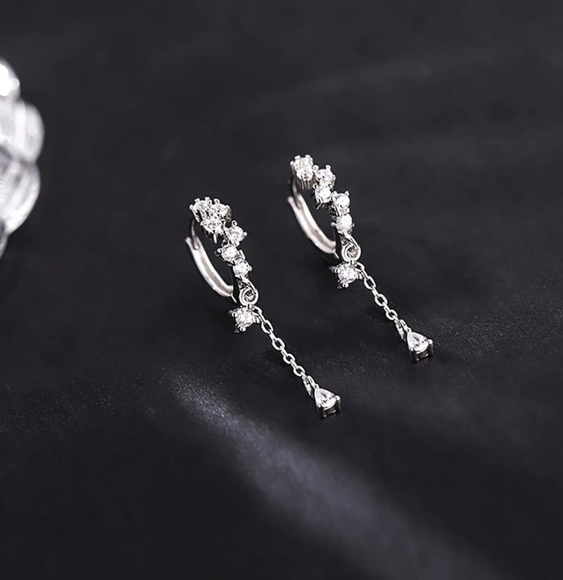 SLUYNZ 925 Sterling Silver CZ Hoop Earrings Dangle for Women Teen Girls Teardrop Huggie Earrings Drop Water Droplets Dangle Earrings Drop (A-silver) - Image 3