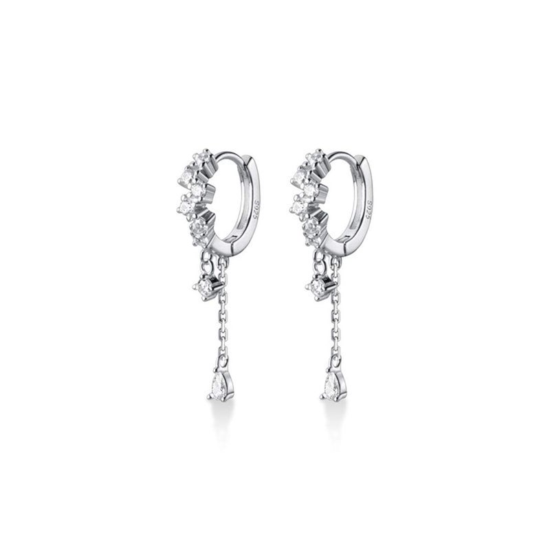 SLUYNZ 925 Sterling Silver CZ Hoop Earrings Dangle for Women Teen Girls Teardrop Huggie Earrings Drop Water Droplets Dangle Earrings Drop (A-silver) - Image 1