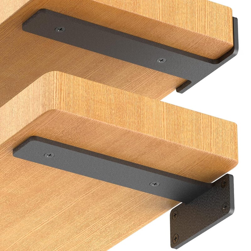 Starunder 8 Pack Floating Shelf Brackets 10 Inch Heavy Duty Industrial Shelf Bracket Black Metal L Brackets for Shelves Support DIY15 Inch Thicked - Image 1