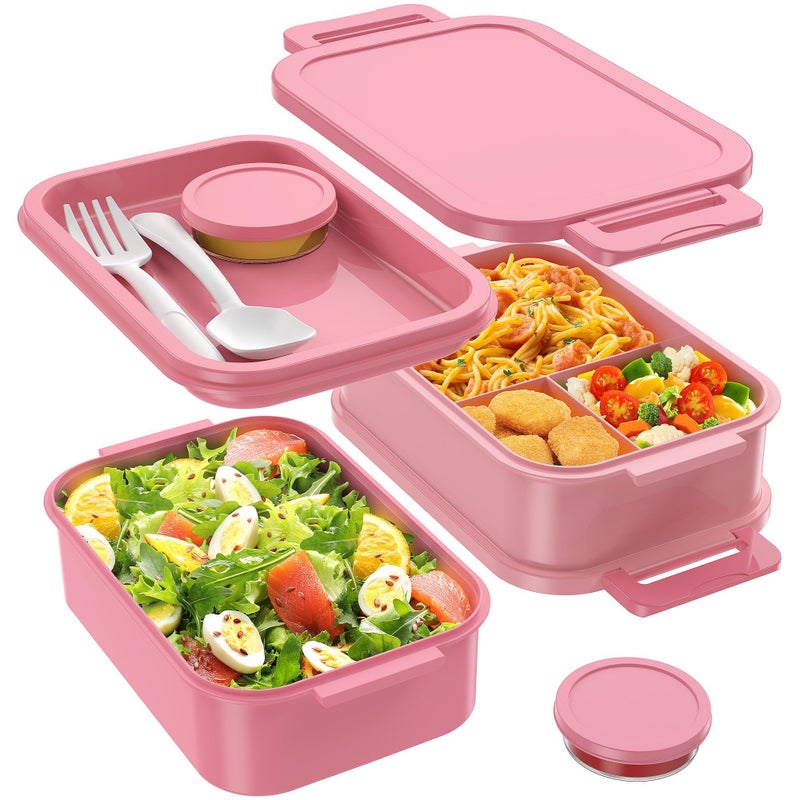 Jelife Bento Lunch Box for Adults 3 Layers LeakProof Stackable Bento Box for Adults 72oz LargeStyle AllinOne Adult Lunchbox Bento Box with Utensil Accessories for Dining OutWork Pink