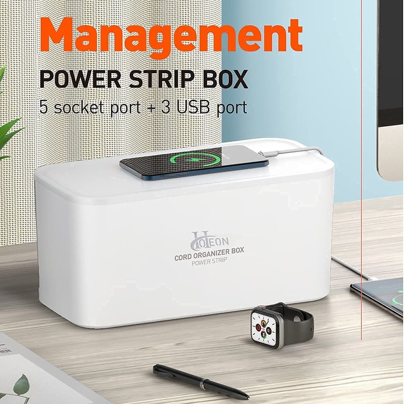 Hoteon Extension Board with Cable Management Box Hoteon Power Strip Plus Cord Organizer Box with Reset 2500W10A 5 Universal Sockets and 3nos 5V31A Fast Charge USB Ports 2M Surge Protector3 PIN - Image 5