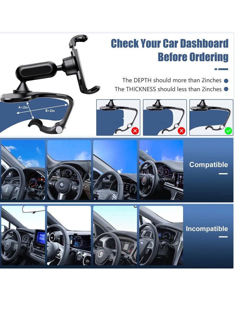 SYOSI 360 Degree Rotation Cell Phone Holder, Dashboard Car Clip Mount Stand Versatile Rotation Phone Holder Car Phone Holder with Clip Mount Car Interior Cell Phone Holder for 4 to 7 inch Smartphone (Black) - Image 3