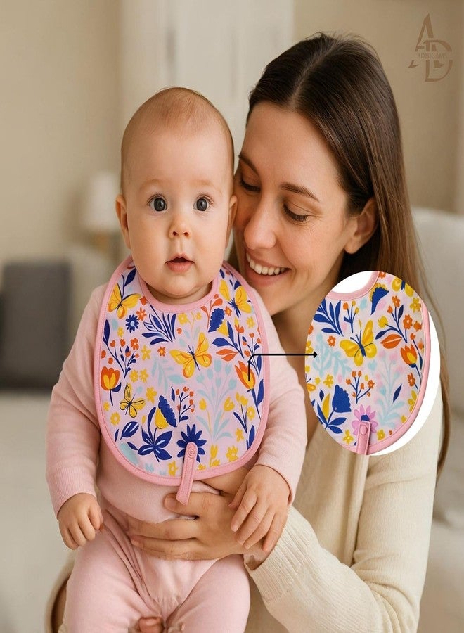 Adhigams Floral 100% Organic Cotton Baby Bibs Set of 2 | Soft Washable Feeding Bib & Apron for newborn Boys & Girls | Waterproof, Adjustable Drool Bibs & Baby Shower Gift Essentials - Image 3