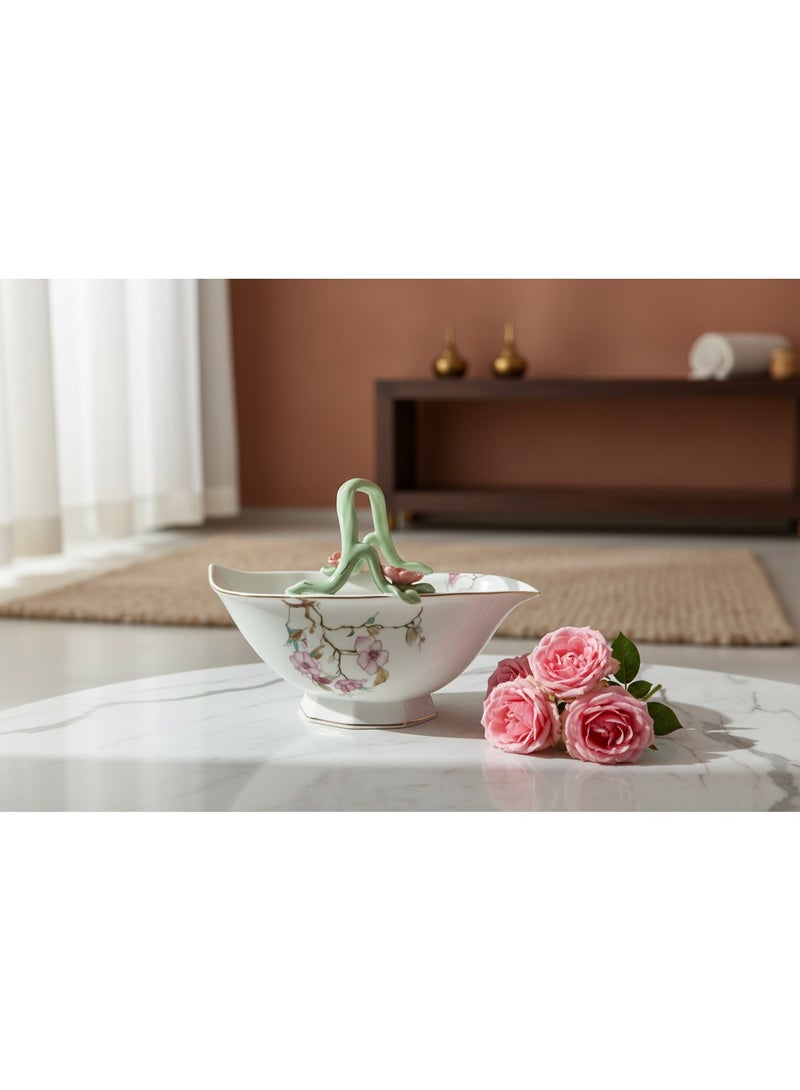 AKDC Angela Floral Ceramic Bowl | Decorative Porcelain Basket with Cherry Blossom Design | 25×18cm - Image 5