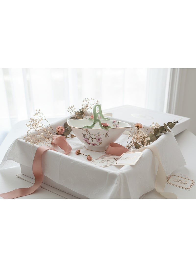AKDC Angela Floral Ceramic Bowl | Decorative Porcelain Basket with Cherry Blossom Design | 25×18cm - Image 3