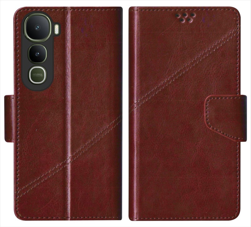 SBMS Flip Cover for Vivo Y400 5G 6.67-Inch Back Cover Case with Magnatic Closure | Inbuilt Stand | Card & Money Pocket (Coffe Brown) - Image 1