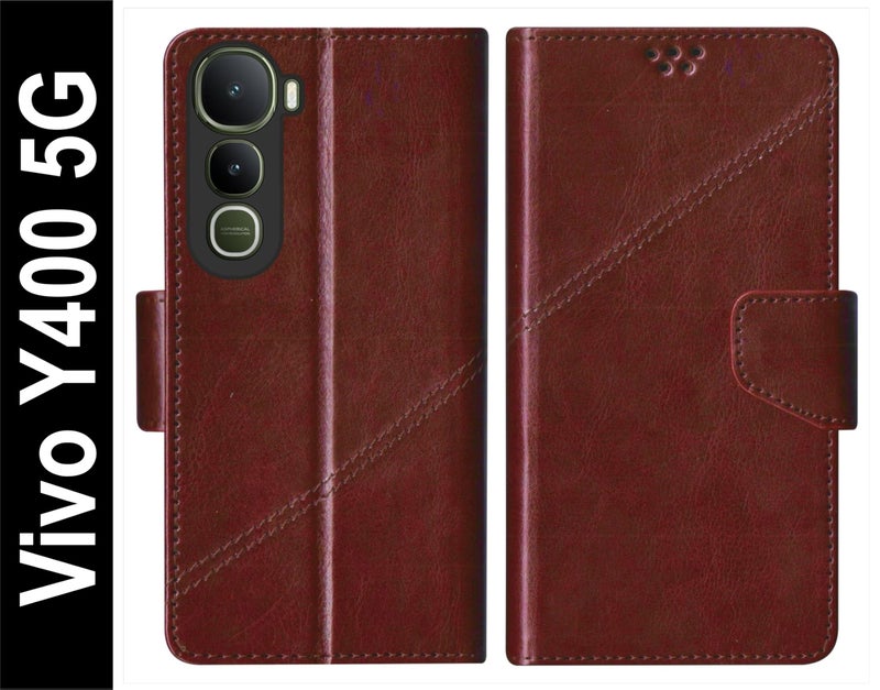 SBMS Flip Cover for Vivo Y400 5G 6.67-Inch Back Cover Case with Magnatic Closure | Inbuilt Stand | Card & Money Pocket (Coffe Brown) - Image 2