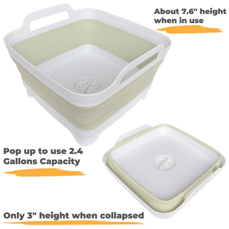 GIMWA Collapsible Wash Basin for Baby Bottles - 2.4 Gallons Portable Wash Bin for RV Camping Sink, Space-Saving Dish Tub (Green) - Image 3