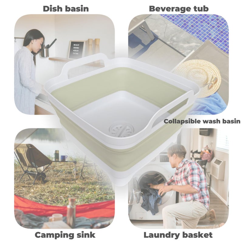 GIMWA Collapsible Wash Basin for Baby Bottles - 2.4 Gallons Portable Wash Bin for RV Camping Sink, Space-Saving Dish Tub (Green) - Image 5