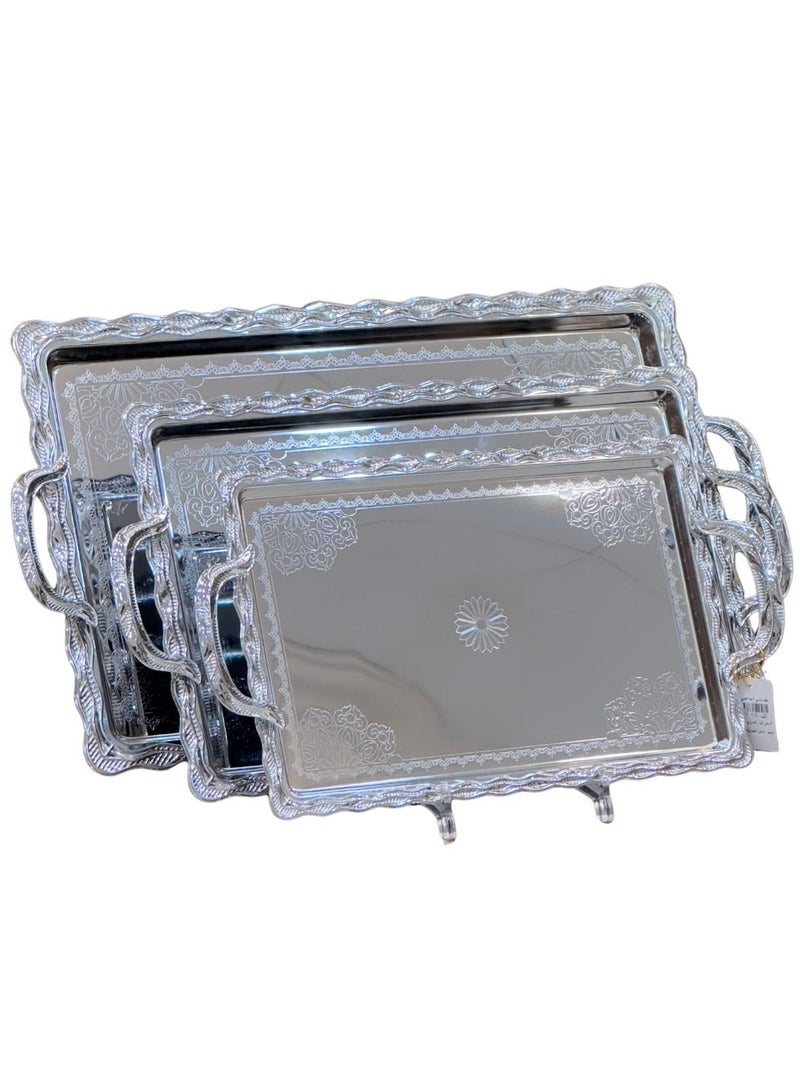 AL-GANNAS 3 Pieces Serving Tray Set | Wide Sizes | Modern Design | Silver - Image 2