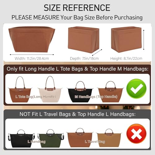 OAikor Felt Purse Organizer Insert Compatible with Longchamp Le Pliage Large and More Zipper Bag Organizer Insert with Cup Holder for Tote Handbags 8 Compartments Gold BrownL - Image 3