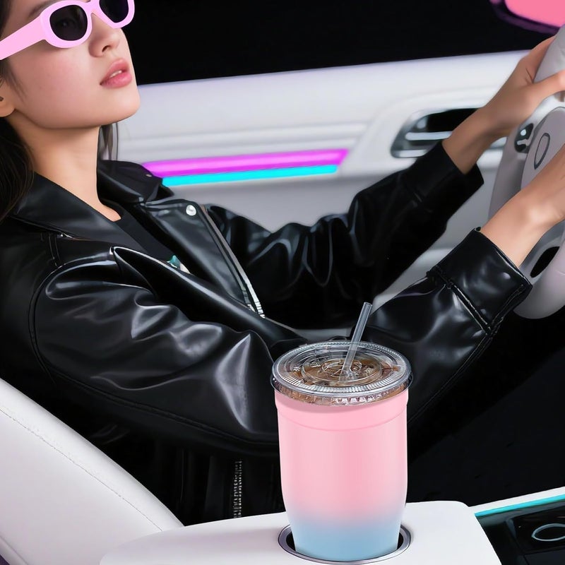 Niceyos Universal Iced Coffee Sleeve - Upgraded Double Wall Reusable Stainless Steel Holder Sleeves Insulator for Cold Drinks Fits Starbucks Dunkin Donuts McDonalds Small Medium Large Cup (Pink Blue) - Image 5