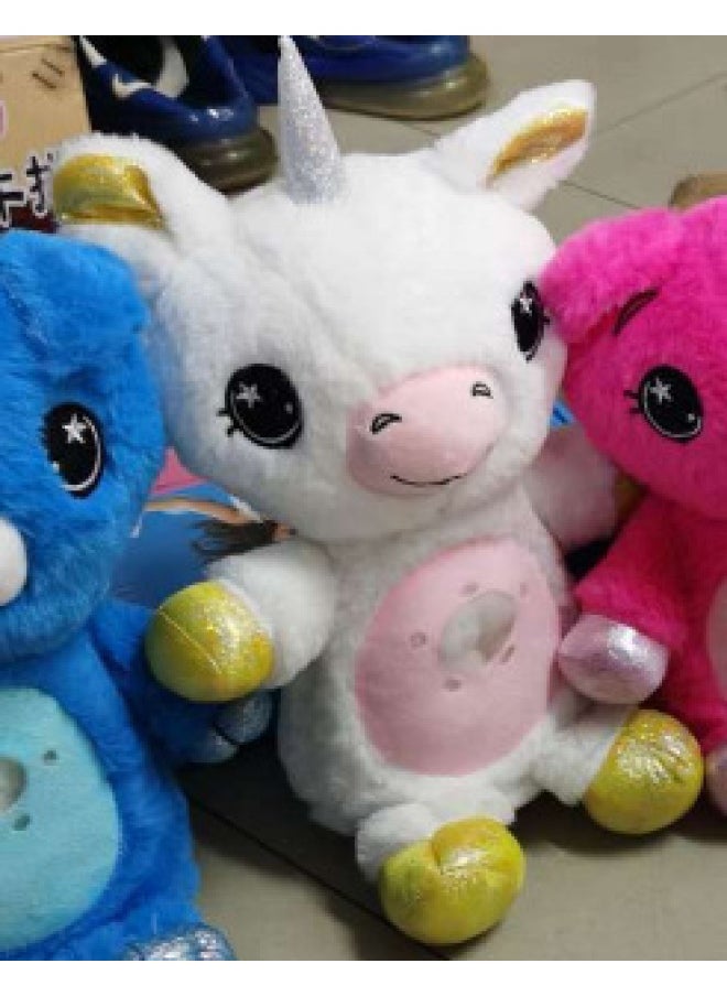 Cartoon Projection Lamp Children's Animal Doll Starry Sky Lamp Children's Comfort Toy Plush Starry Sky Projection Lamp-Color:White Unicorn-Specifications:opp  - Image 1