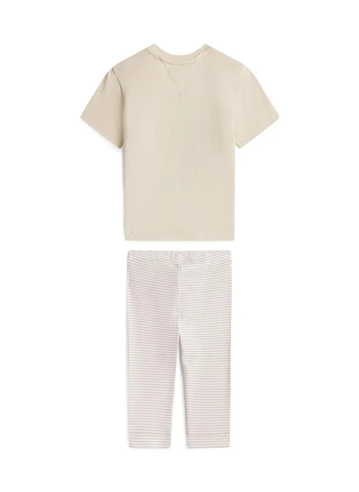 Tommy Hilfiger Classic Beige Stripes Logo T-Shirt And Leggings Set  | Best Price UAE