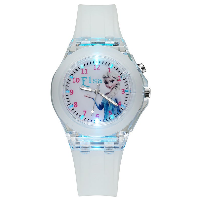 Kids Luminous Cartoon Watch Princess Design White Elsa 