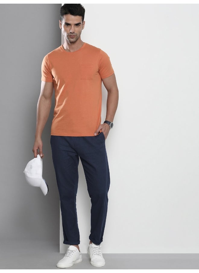 The Indian Garage Co Dress Blue Men Slim Fit Casual Solid Regular Linen Trousers  - Image 5