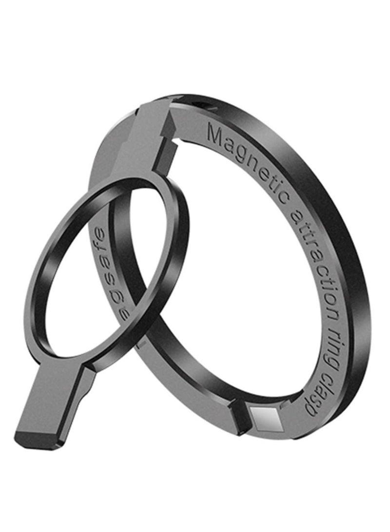 Magnetic Phone Ring Holder Adjustable Zinc Alloy Compatible with Magsafe iPhone 14 13 12 Series and Magnetic Cases Black - Image 1