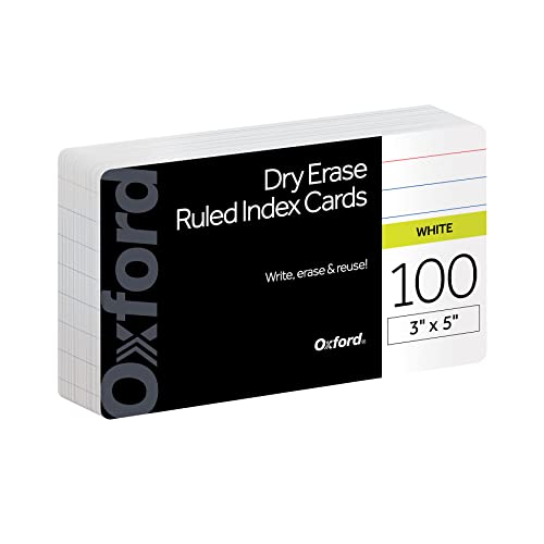 Oxford Dry Erase Index Cards, 3x5 Ruled, Reusable Flash Cards, Double Sided Dry & Wet Erase Cards for Gaming, Study or Vocabulary, 100-Pack (63512) - Image 1