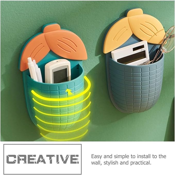 CLICKSWIFT Clickswift Corn-Shaped Wall-Mounted Storage Box with Drain Rack Self-Adhesive Portable for Toothpaste & Toothbrush, Cream, Lotion, Remote for Home Decor, Multicolor 2 Pcs - Image 2