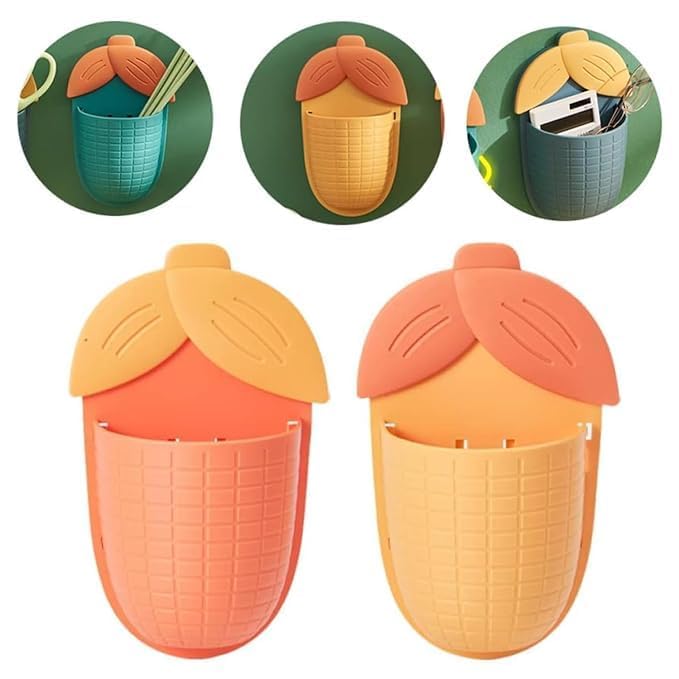 CLICKSWIFT Clickswift Corn-Shaped Wall-Mounted Storage Box with Drain Rack Self-Adhesive Portable for Toothpaste & Toothbrush, Cream, Lotion, Remote for Home Decor, Multicolor 2 Pcs - Image 1