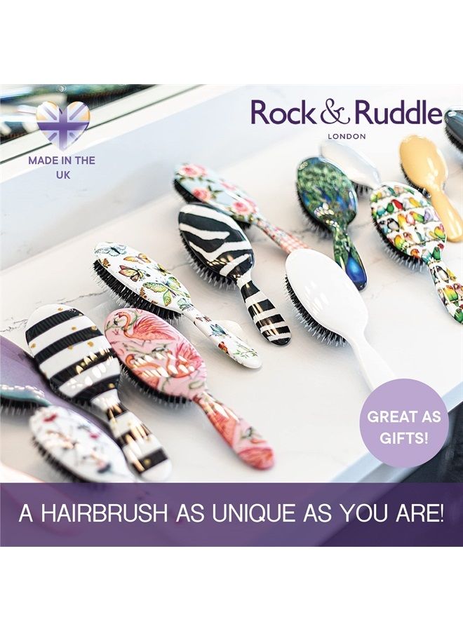 Rock & Ruddle Natural Mixed Boar Bristle Hair Brush for Women and Kids (Large 8.3") - Perfect for Wet or Dry Hair, Detangling Smoothing Blowdrying - Designed & Made in UK - White Shimmer Design - Image 5