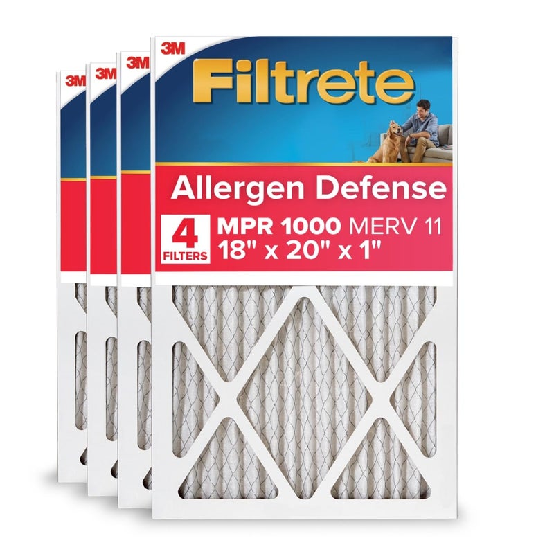 Filtrete 18x20x1 AC Furnace Air Filter, MERV 11, MPR 1000, Micro Allergen Defense, 3-Month Pleated 1-Inch Electrostatic Air Cleaning Filter, 4 Pack (Actual Size 17.81 x 19.81 x 0.81 in) - Image 1